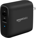 Amazon Basics 68W Two-Port GaN Wall Charger with 1 USB-C (60W) & 1 USB-A Ports (18W) with PD for Laptops, Tablets & Phones (iPhone 16/15/14/13/12/11/X, iPad, MacPro, Samsung, and more), Non-PPS, Black