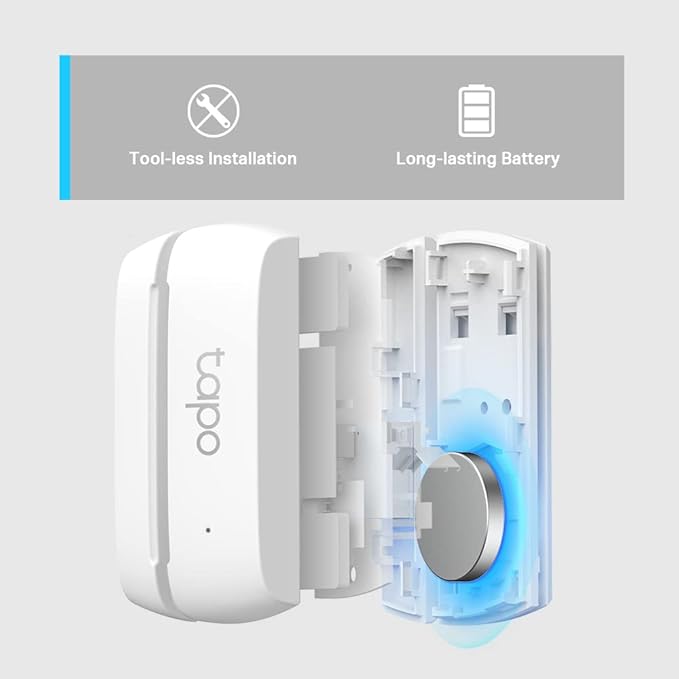 Tapo Door Sensor Mini, Requires Tapo Hub, Long Battery Life w/Sub-1G Low-Power Wireless Protocol, Contact Sensor, 15mm Wide Gap Allowed, Real-Time Notification, Smart Action (T110)
