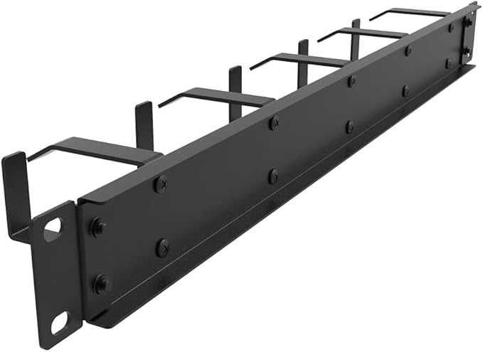 Jingchengmei 19-Inch 1U Metal Horizontal Rackmount Cable Manager with 5 D-Rings (1UCM5R440, Black)