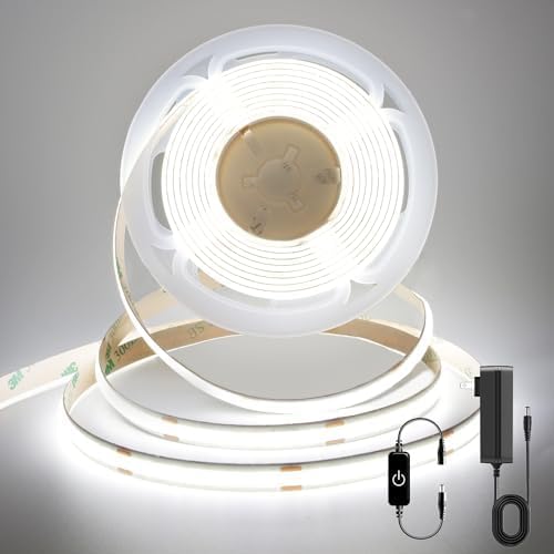 Pandery COB LED Strip,LED Strip Lights 3M/9.84ft,Touch Dimmable LED Strips,CRI90+,6000K Natural White cob led,1600LEDs,24V LED Tape Lights,Indoor for Bedroom, Kitchen, TV, Mirror,Cabinet