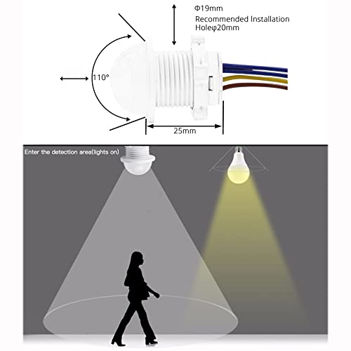 Scpopfer 2Pack Motion Sensor Light Switch 100-240V 40W PIR Human Body Activated LED Sensors Home Smart Infrared Induction Detector Mini Wall Light Switch
