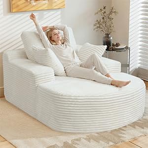Oversized Lounge Chaise Indoor, D-Shaped Upholstered Corduroy Sofa Bed by SofaFurniture