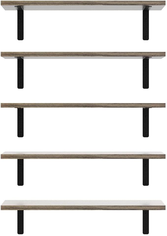 RICHER HOUSE Rustic Wood Floating Shelves Set of 5, Wall Mounted Shelf 16in | - Image 4