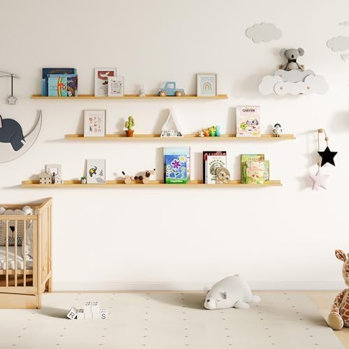 Floating Picture Ledge Shelves for Wall Set of 2, 55 Inches Picture Shelf - Image 2