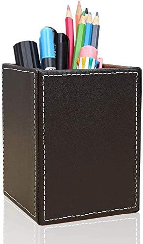 Black PU Leather Square Pens Pot Pencils Holder Cup Desktop Stationery - Image 6