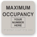 JUSTBRAILLESIGNS CUSTOMIZABLE MAXIMUM OCCUPANCY braille sign, 6” x 6”, Max Occupancy Identification Sign for business, buildings, elevators, etc., Many Colors Choices, Made in USA (Cement)