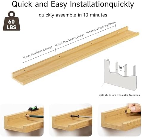 Floating Picture Ledge Shelves for Wall Set of 2, 55 Inches Picture Shelf - Image 4
