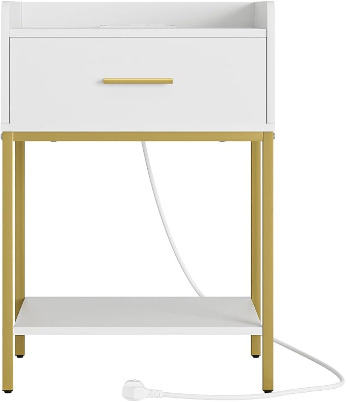 Nightstand with Charging Station, 3-Tier Bedside Table - Image 9