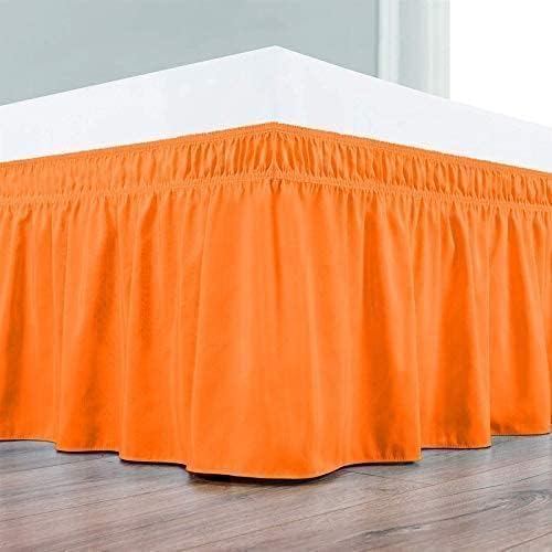 Orange Wrap Around Bed Skirts with 16" Drop - Three Sides Fabric Adjustable Elastic Dust Ruffle Silky Soft -600 TC Stretchy Bed Skirt-Queen XL(60"X 84") Orange