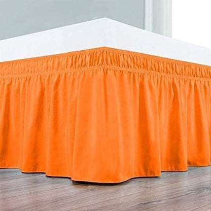 Orange Wrap Around Bed Skirts with 16" Drop - Three Sides Fabric Adjustable Elastic Dust Ruffle Silky Soft -600 TC Stretchy Bed Skirt-Queen XL(60"X 84") Orange