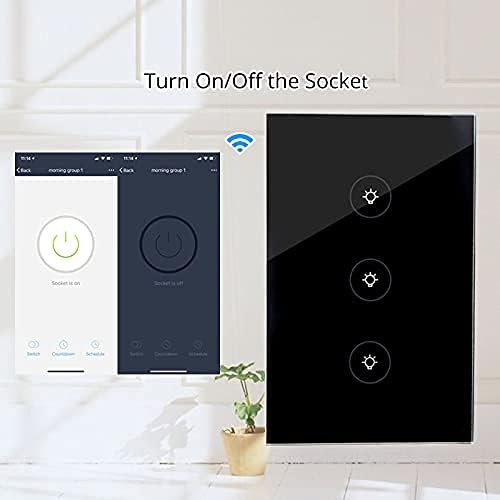WiFi Smart Wall Touch Light Switch Glass Panel Wireless Remote Control by Mobile APP Anywhere Compatible with Alexa,Timing Function No Hub Required (Wall Switch 3 Gang)