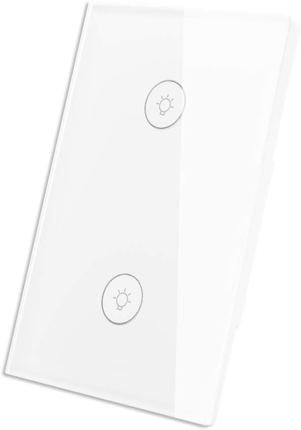 WiFi Smart Wall Touch Light Switch Glass Panel Wireless Remote Control by Mobile APP Anywhere Compatible with Alexa,Timing Function No Hub Required (Wall Switch 2 Gang)