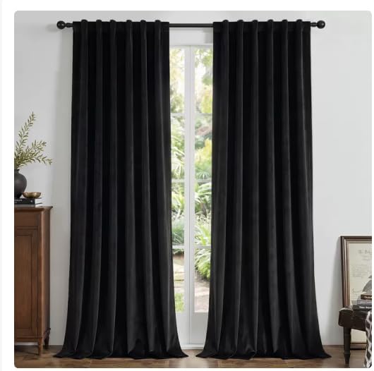 Joydeco 100% Blackout Curtains Velvet Black Out Curtain 102 Inch Drapes | by JOYDECO