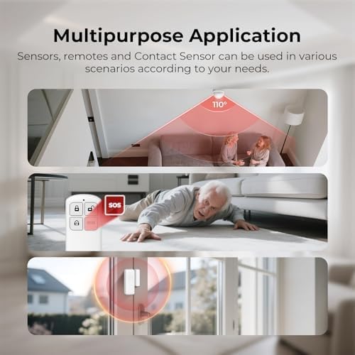 Hapippofa Alarm System for Home Security,9 Pieces Smart WiFi Door Alarm System with APP Alert,Window Motion Sensor Alarm,Remote Control, Loud Siren,Compatible with Alexa
