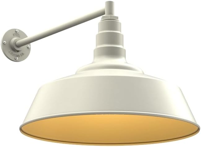 Steel Lighting Co. Large Outdoor Barn Light |Garage Light Fixture | Made in America from 18-Gauge Steel | 20" Dome | 20" Straight Arm Cream Exterior/Brass Interior