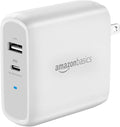 Amazon Basics 68W Two-Port GaN Wall Charger with 1 USB-C (60W) & 1 USB-A Ports (18W) with PD for Laptops, Tablets & Phones (iPhone 16/15/14/13/12/11/X, iPad, MacPro, Samsung, and more), Non-PPS, White