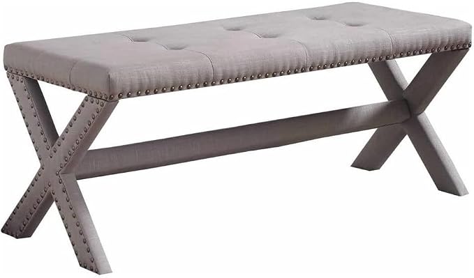 Accent, Linen Blend Entryway, Nailhead Trim, Tufted Upholstered Side - Image 3