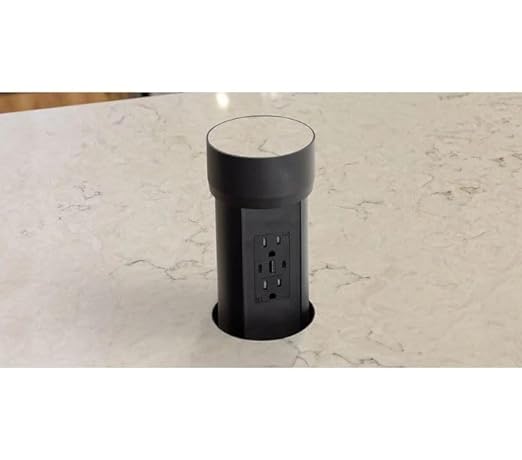 Kitchen Countertop Hidden Power Outlet w/USB, Motorized Pop Up, Custom Top Compatible (Black, 15 Amp)