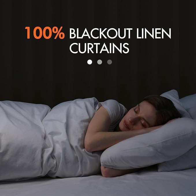MIULEE 100% Blackout Back Tab Pleat Linen Curtains 50" Wx96 L, Dutch Cocoa | 2 - Image 3