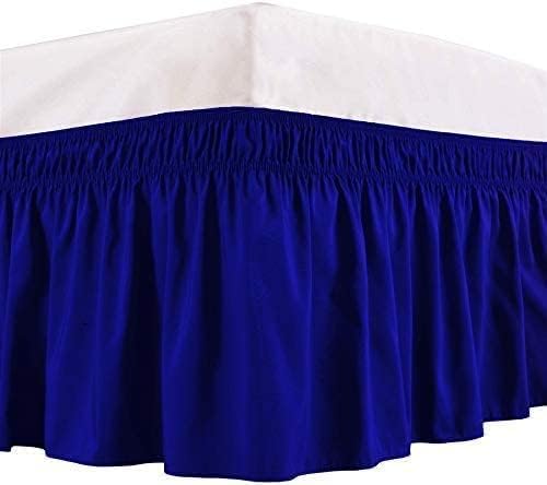 Royal Blue Wrap Around Bed Skirts with 16" Drop - Three Sides Fabric Adjustable Elastic Dust Ruffle Silky Soft -600 TC Stretchy Bed Skirt-Queen XL(60"X 84") Royal Blue