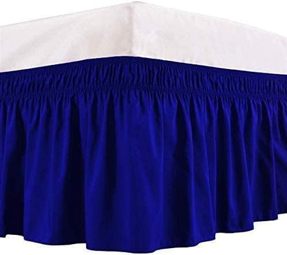 Royal Blue Wrap Around Bed Skirts with 16" Drop - Three Sides Fabric Adjustable Elastic Dust Ruffle Silky Soft -600 TC Stretchy Bed Skirt-Queen XL(60"X 84") Royal Blue