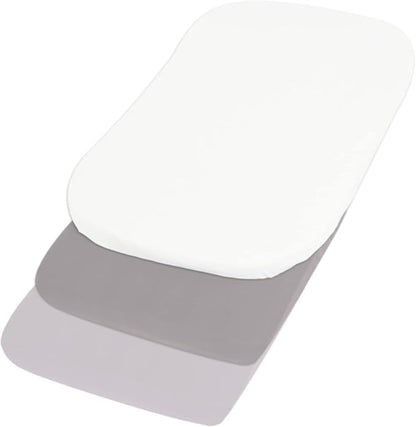 Belsden Pack of 3 Fitted Bassinet Sheet Set, Flexible Fit Various Bassinet, Adapts to Oval, Hourglasss and Rectangle Shaped Bassinet Pads, Cloudy Soft Washable Material, White & Grey & Light Grey