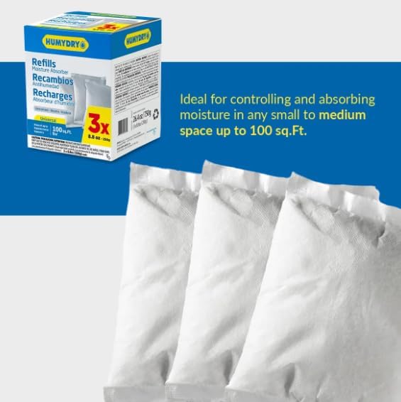 HUMYDRY Moisture Absorbers Refills for 8.8 Oz Dehumidifier, 18 Count, 6 Packs of 3 Humidity Absorber Bags, Pre Measured Non Electric Refill Bags for Closets Bathroom and Small Enclosed Spaces