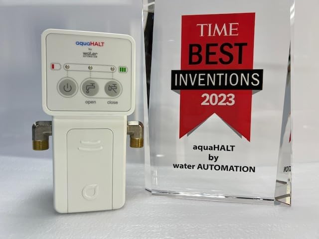 aquaHALT Smart Home Water Toilet Leak Detector Alarm and Automatic Shut Off Valve - Water Sensor Alarm Shut Off Tool - Easy Installation - Battery Operated - Protect Your Home from Water Damage