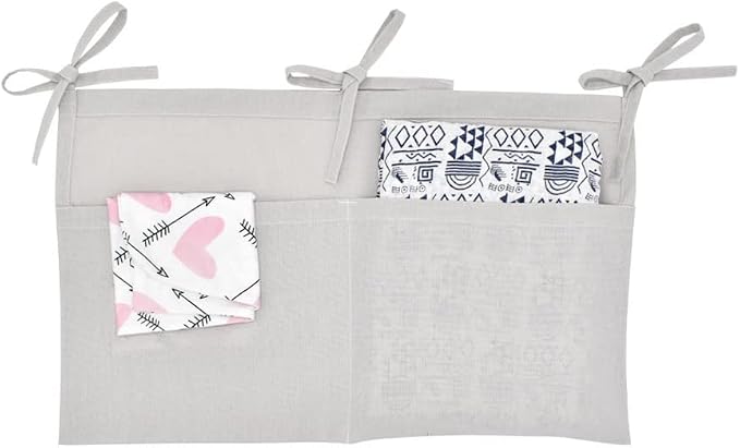 Linen Baby Bedside Hanging Storage Bag, 2 Pockets Organizer - Image 2