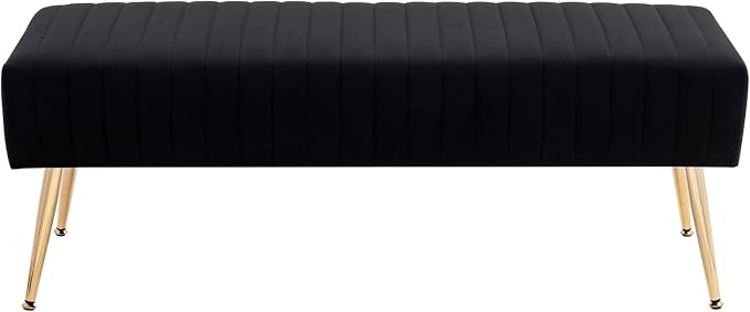 44 Inch Bedroom Bench, Upholstered Tufted Striped Fabric Ottoman Benches by FurnilivingFurnitureforHome