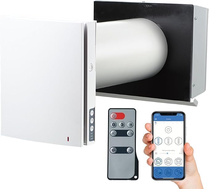 VENTS-US Twinfresh Expert RW1-50-2 Wifi - Ductless Through The Wall Ventilation Fan with Remote & App Control, Provides Fresh Air Intake, and Stale Air Exhaust