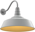 Steel Lighting Co. Large Outdoor Barn Light | Gooseneck Light Fixture | Made in America from 18-Gauge Steel | 20" Dome | 16" Gooseneck Modern Gray Exterior/Brass Interior