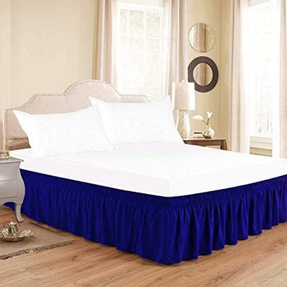 Royal Blue Wrap Around Bed Skirts with 16" Drop - Three Sides Fabric Adjustable Elastic Dust Ruffle Silky Soft -600 TC Stretchy Bed Skirt-Full(54"X 75") Royal Blue
