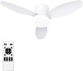 Glowall Small Ceiling Fan with Lights, 32 Inch Flush Mount with Remote Control, Reversible Quiet DC Motor, White, 3 Blades, 6 Speeds, Dimmable LED, Adjustable Color Temperature, Timer