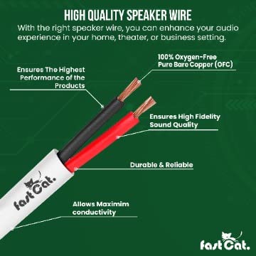 fast Cat. Speaker Wire 16 Guage 4C, UL Listed & CMR/CL3R-FT4 Rated - Speaker Cable w/PVC Jacket, 100% Oxygen-Free Pure Bare Copper - (65) HighFlex 16 Guage Wire - in-Wall Use-500ft Bulk Cable, Black