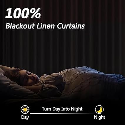 Yellow 100% Blackout Linen Curtains 90 Inch Length 2 Panels Set - Image 2