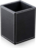 Black PU Leather Square Pens Pot Pencils Holder Cup Desktop Stationery by BargainCrusader