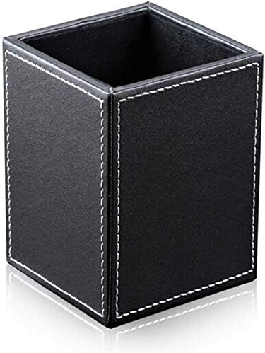 Black PU Leather Square Pens Pot Pencils Holder Cup Desktop Stationery by BargainCrusader