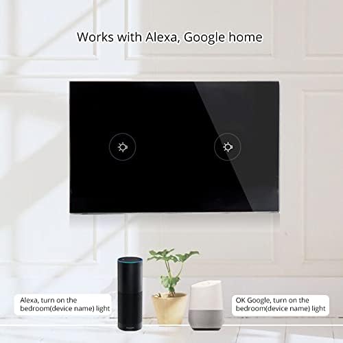 WiFi Smart Wall Touch Light Switch Glass Panel Wireless Remote Control by Mobile APP Anywhere Compatible with Alexa,Timing Function No Hub Required (Wall Switch 2 Gang)