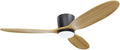 OUATER Flush Mount Ceiling Fan with Light, 52 inch Low Profile Ceiling Fans with Remote for Outdoor/Patios, 3 Color Light, 6 Speed, DC Motor, Wood and Modern Matte Black, DOE Certified