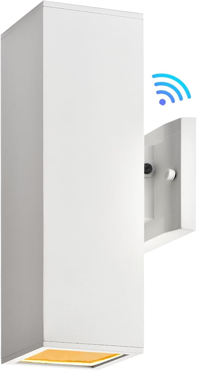 wowlite Modern Porch Lights Outdoor Wall Sconce, White Dust to Dawn Outdoor Lights, 13" Waterproof Square Exterior Lighting Fixtures, Aluminum Up and Down Light for House Garage Front Door, ETL Listed