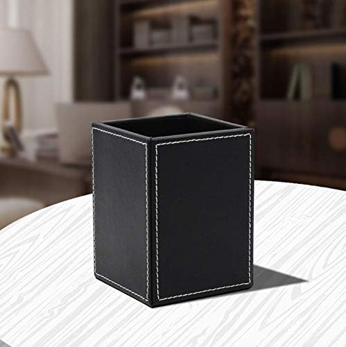 Black PU Leather Square Pens Pot Pencils Holder Cup Desktop Stationery - Image 6