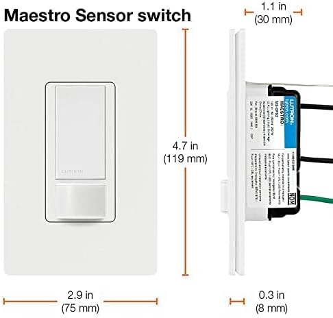 Lutron Maestro Motion Sensor Light Switch Indoor for Bathroom, Garage, Laundry Room, Closet, Occupancy Sensor Light Switch, Single-Pole, No Neutral, MS-OPS5M-BI