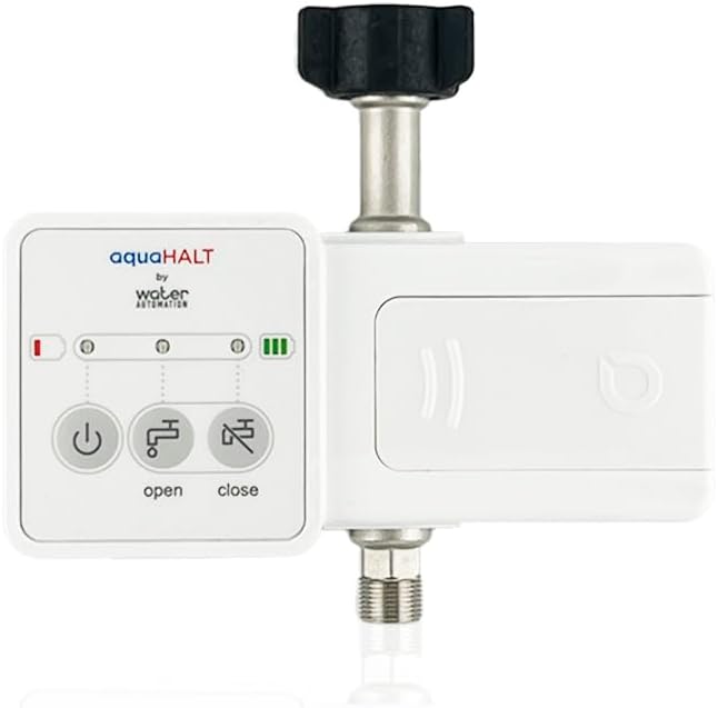 aquaHALT FLIP Smart Home Water Toilet Leak Detector Alarm and Automatic Shut Off Valve - Water Sensor Alarm Shut Off Tool - Easy Installation - Battery Operated - Protect Your Home from Water Damage