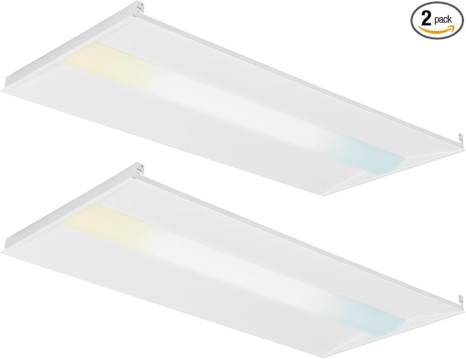 Cortelco 2x4 LED Troffer Light-25W/30W/35W/40W/50W,Up to 7500 Lumens,4 CCT Selectable 3000K/3500K/4000K/5000K,0-10V Dimmable Drop Ceiling Panel,100-277V,ETL & DLC Listed,Commercial Grade,2 Pack