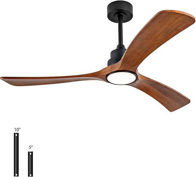 Gaizw 52 Inch Ceiling Fans with Lights and Remote Control,Quiet DC Motor 3 Blade Ceiling Fan with Light for Bedroom,Patio Living Room,Office,Indoor and Outdoor Fan, Walnut Wooden Fans of Ventilation