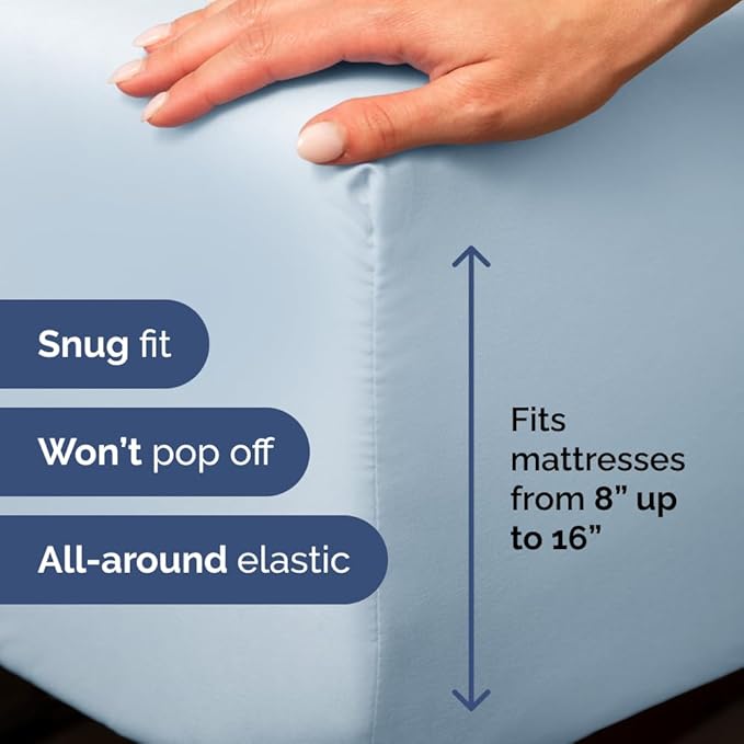 Full XL Bed Sheet Set - 4 Piece Extra Long Extended Full XL Sheets - Soft, Breathable & Cooling - Fits 8” to 16" Mattress w/ Deep Pockets - 54" x 80" - Easy-Fit, Wrinkle & Fade Resistant - Sky Blue