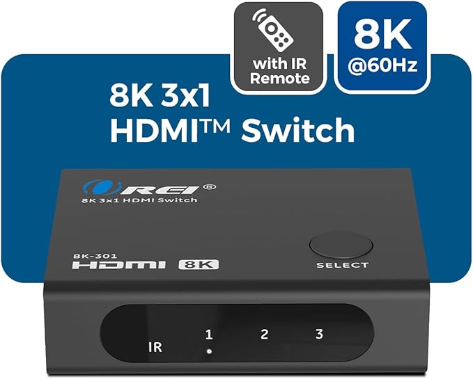 OREI HDMI Switcher with 4K@120Hz 4:4:4 / 8K@60Hz 4:2:0 - HDR10+, VRR, ALLM, QFT, CEC - 48Gbps Bandwidth - HDMI Switch with Remote – Perfect for Gaming with PS5/Xbox/PC