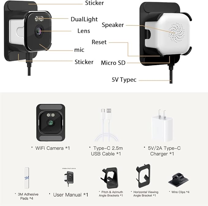 EVERSECU 2K Window Camera with Adhesive Mount, Starlight Color Night Vision, Motion Detection, 2-Way Audio, 2.4G/5G WiFi, Compatible with Alexa, Perfect for Front Door, Porch, Backyard Monitoring