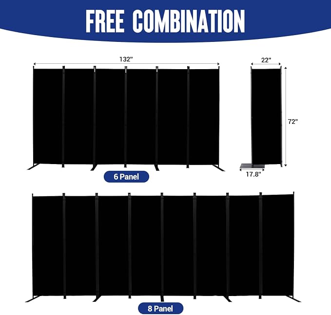 6 Panel Folding Privacy Screen, 11ft W x 6ft H Partition Room Divider Panel | - Image 5